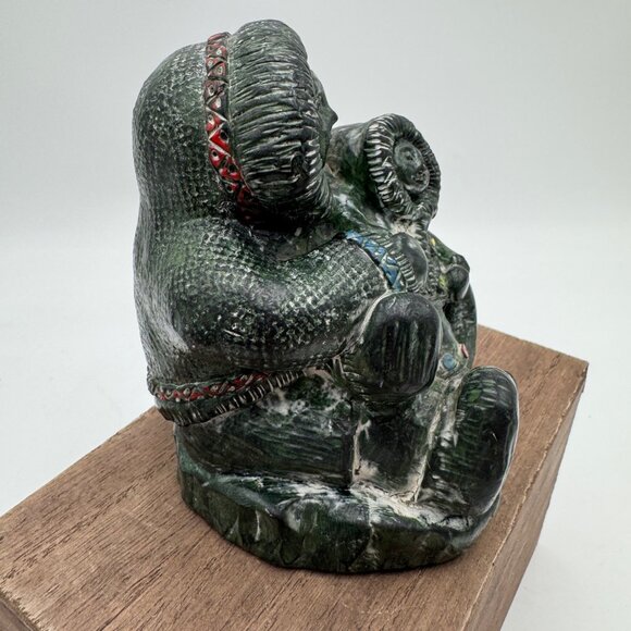 Inuit Sculpture Black Soapstone Hand Made The Wolf Sculptures Canada Parent moth - Picture 8 of 13
